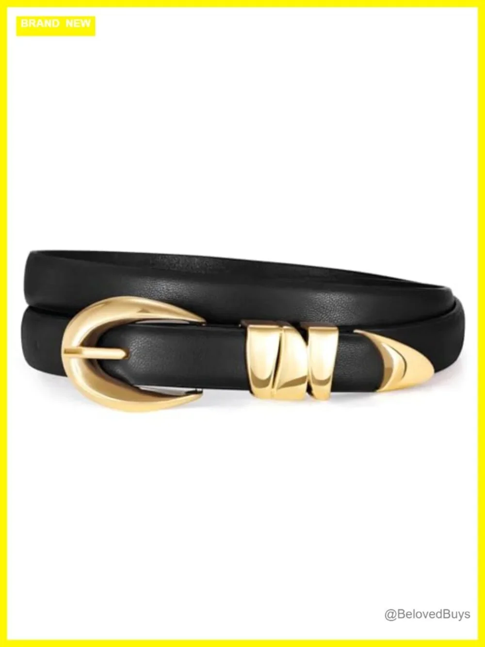 Women's Skinny Faux Leather Belt with Gold Buckle